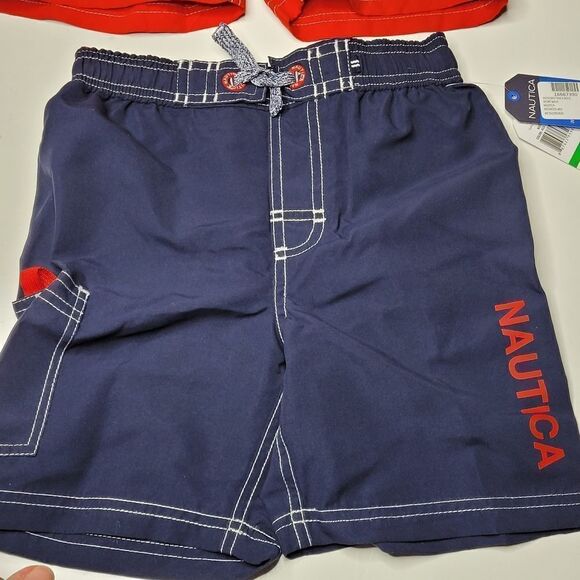 NEW 6 NAUTICA BOYS 50 UPF NAVY BLUE mesh lined NAUTICAL SWIM TRUNKS BOARD SHORTS - Picture 7 of 12